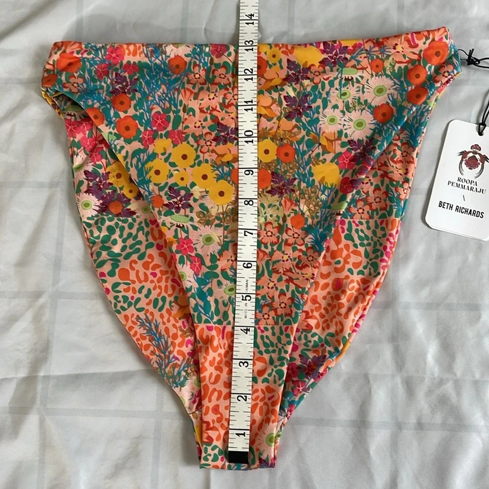 Beth Richards/Roopa Pemmaraju Swim High Waist Bikini Bottom Pink Garden Size M - Picture 5 of 9
